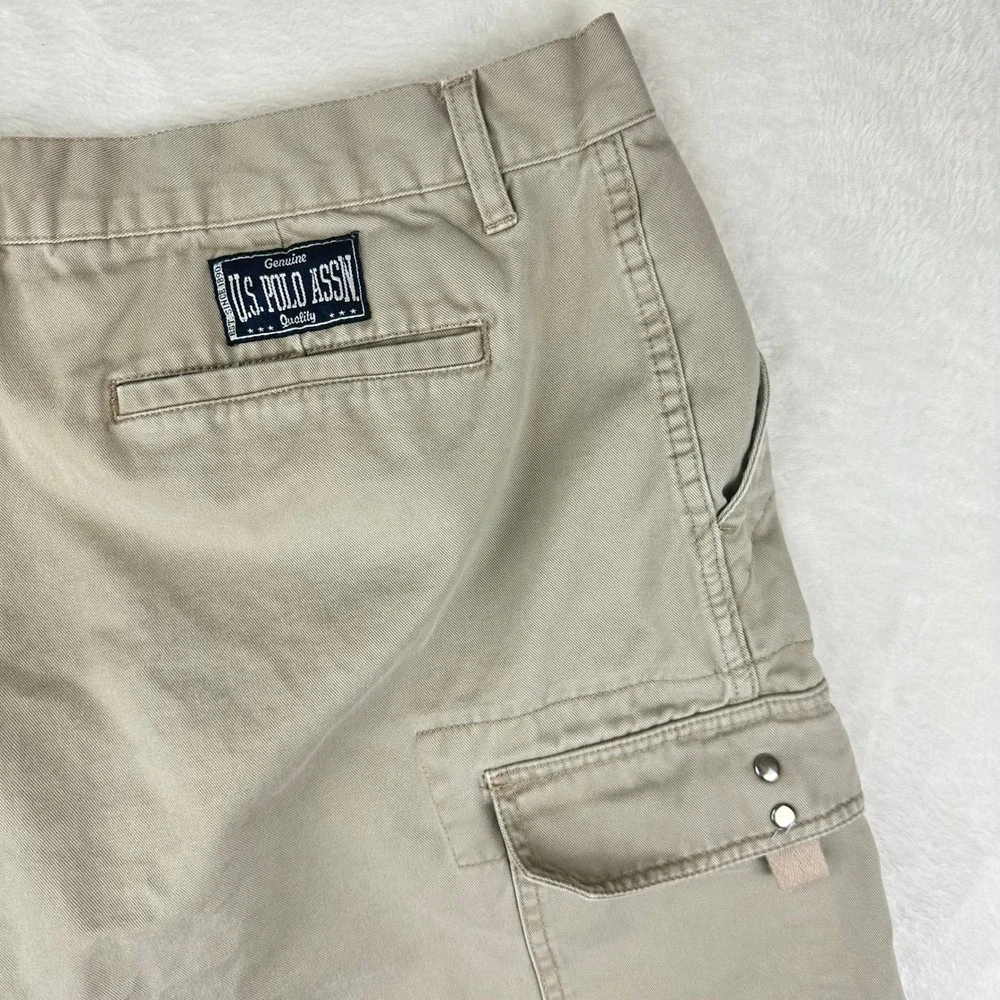 US‎ Polo Assn Cargo Shorts Mens 38 Tan Khaki Relaxed Fit Cotton Twill Utility